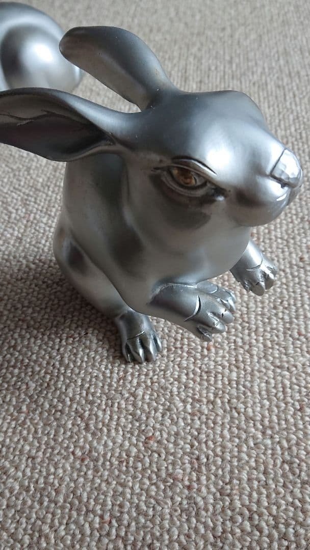 Japanese Vintage Rabbit Bronze Statue Pair Animal Sculpture Metalwork Figurine