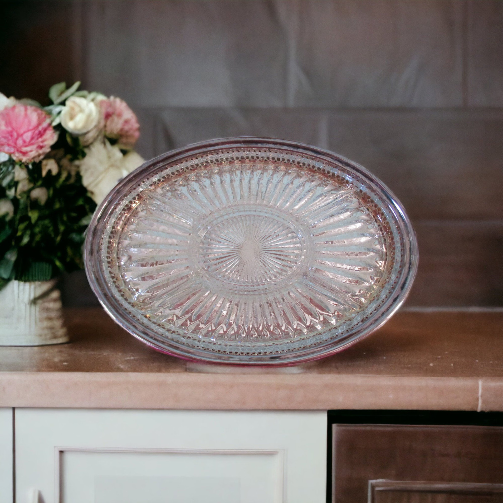 Vintage Leonard Silver Divided Relish Tray with Crystal Glass Insert