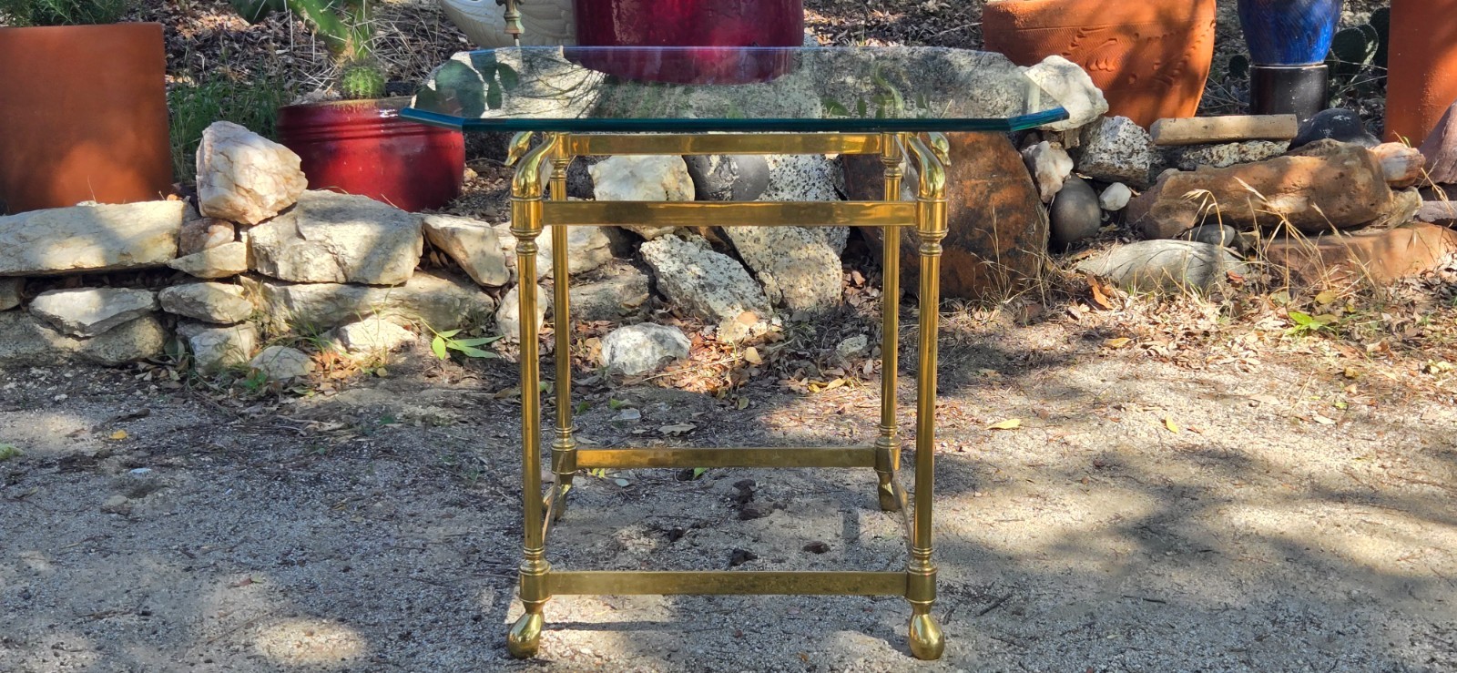 Vintage Hollywood Regency Brass Swan Coffee Table 1960’s MCM Square Glass Top