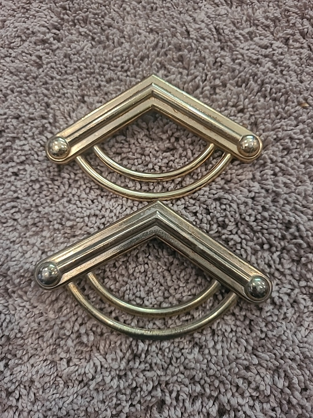 2 Vintage Art Deco Dresser Drawer Pulls Polished Brass Cont. B Golden
