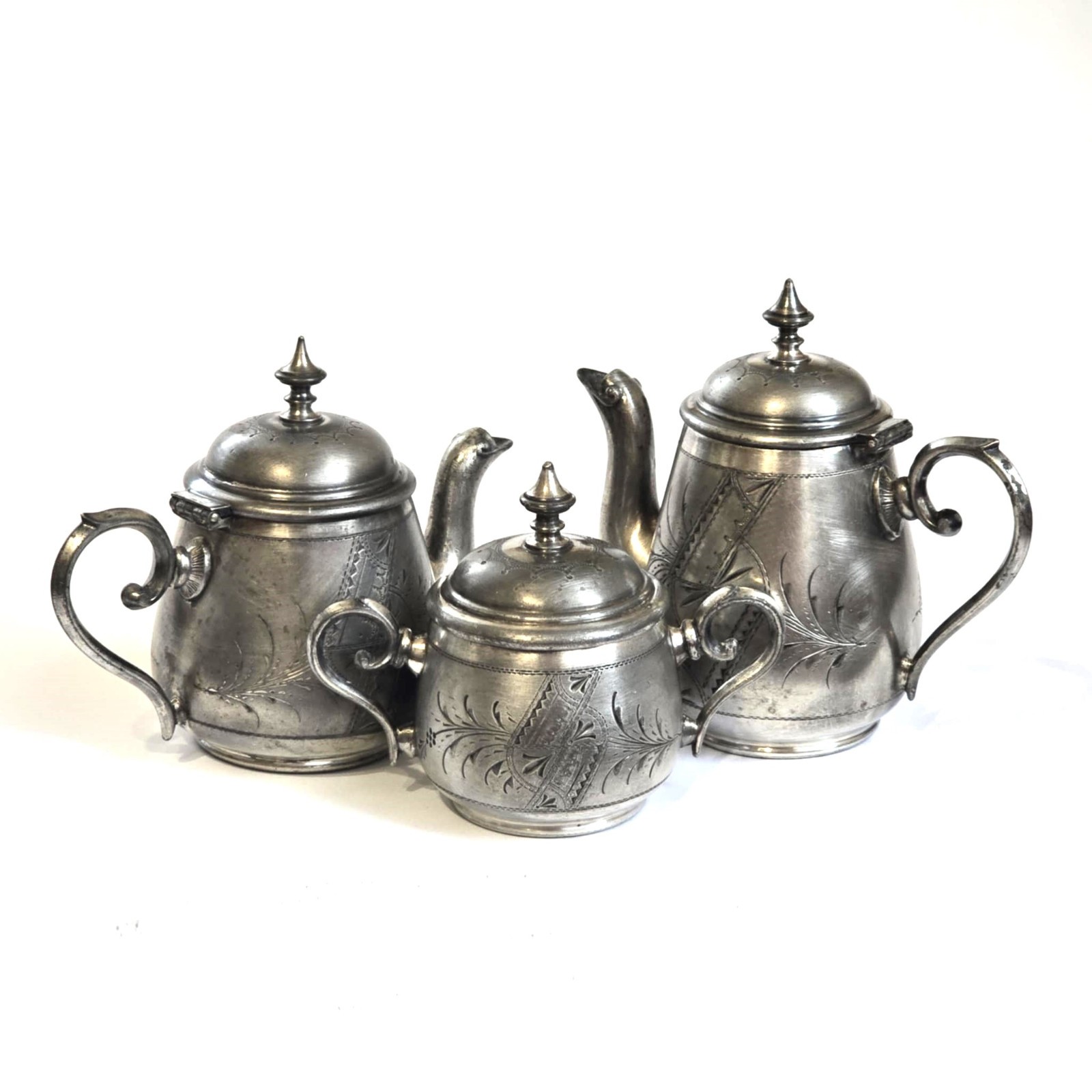 WMFB Silver Plated Set 1900s German Coffee Pot Teapot Sugar Bowl Swan Spout