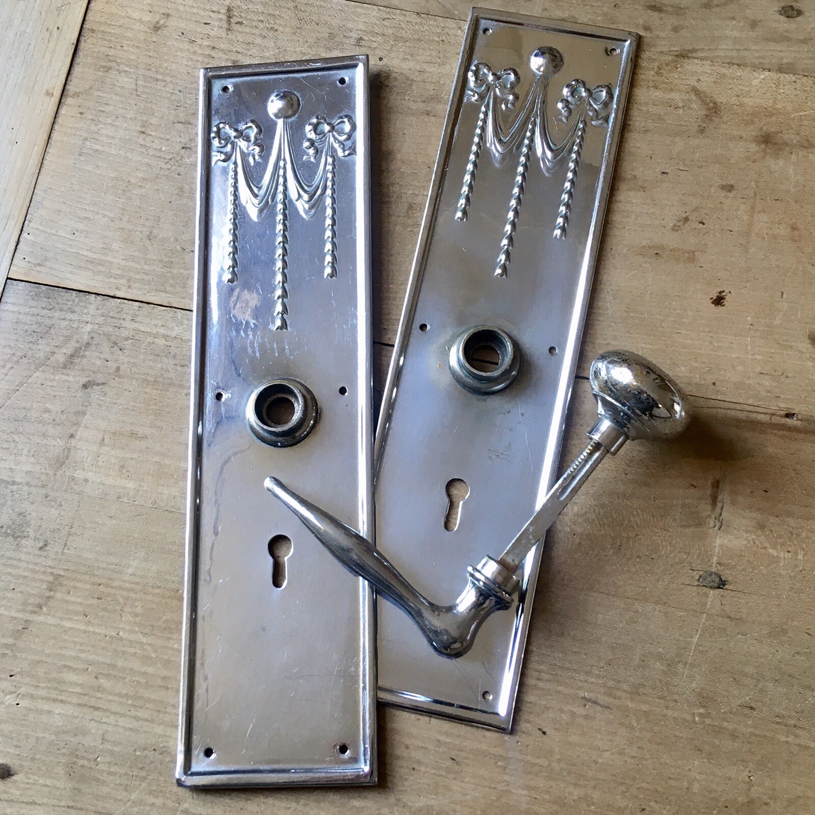 Pair Vintage Door Lever Handles EDWARDIAN Chrome Plated Brass ANTIQUE c1909