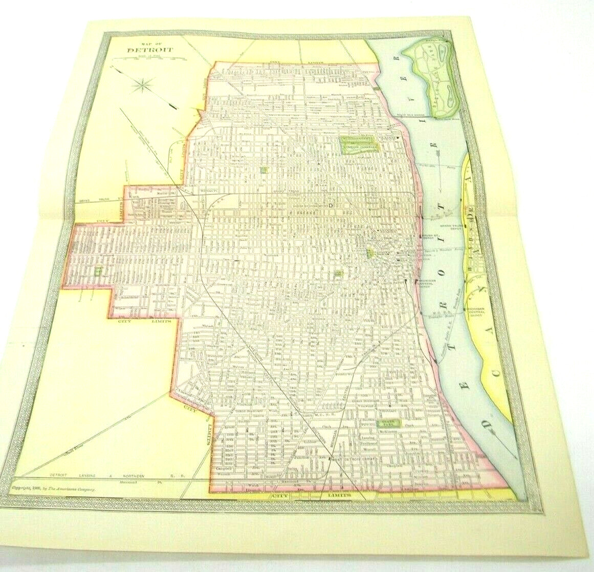 Color Detroit MI Street Map Book Illustration plate pastel Antique vintage 1906