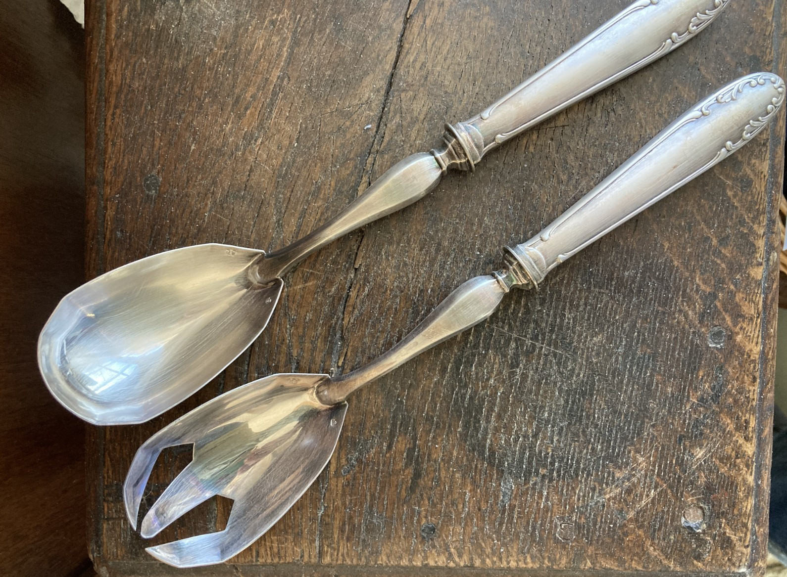 Vintage Silverplate R. PAU France Salad Server Set Fork Spoon LG BOXED CASED SET