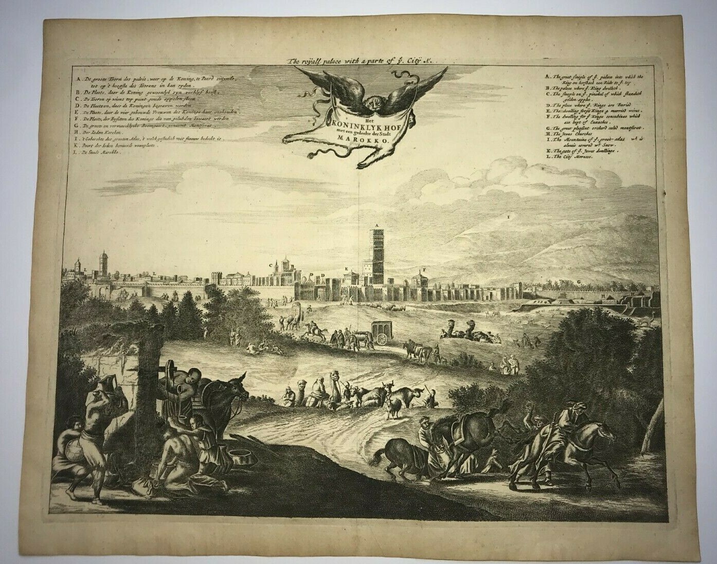 MARRAKECH MOROCCO 1677 DAPPER LARGE RARE ANTIQUE ENGRAVED VIEW 17TH CENTURY
