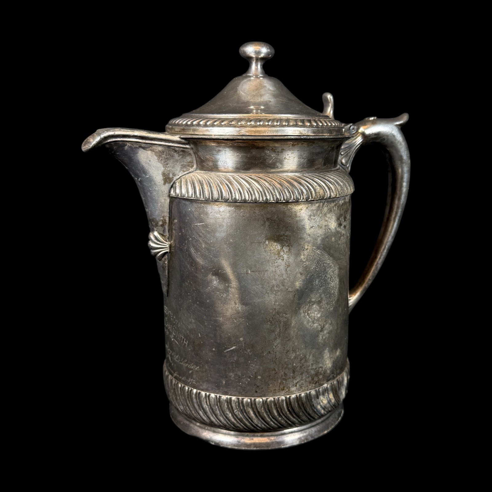 1892 Middletown Antique Quadruple Silver Plate Pitcher GIFT BY R.D. LODGE MASON