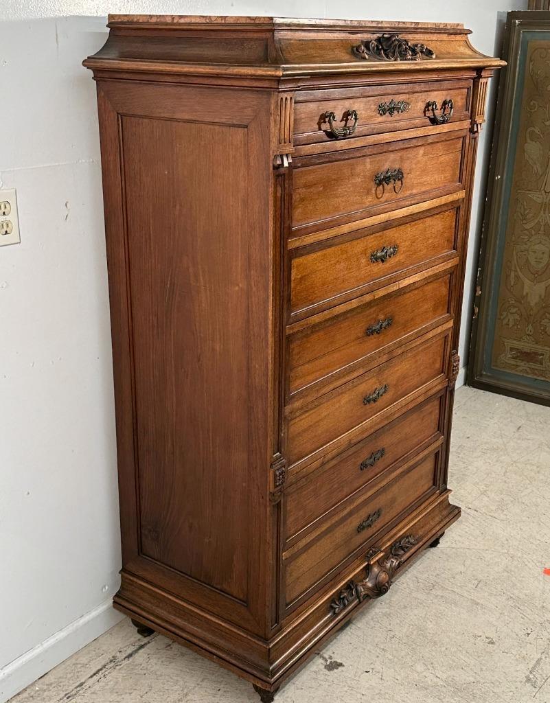 Antique French Semainier/Dresser/Lingerie Chest. Walnut with Marble Top