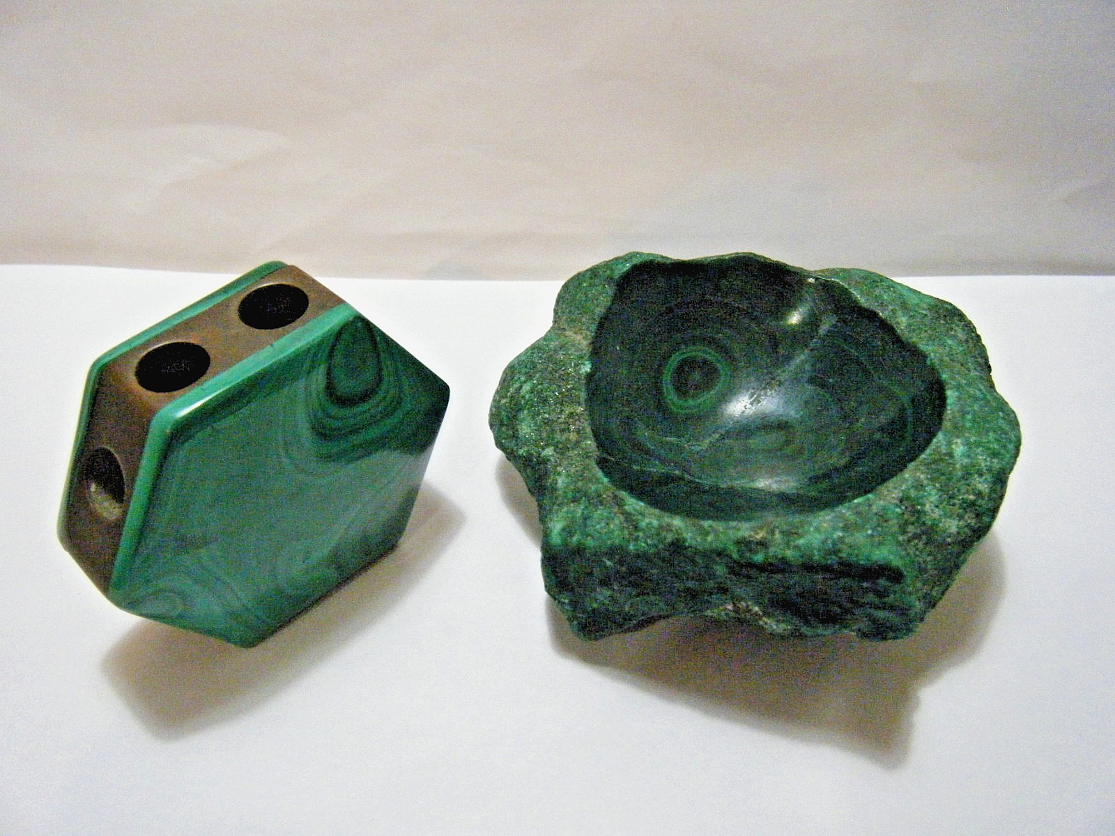 Vintage 30s Rare Malachite & Brass Pen Holder & Paperweight Clip Holder Desk Set