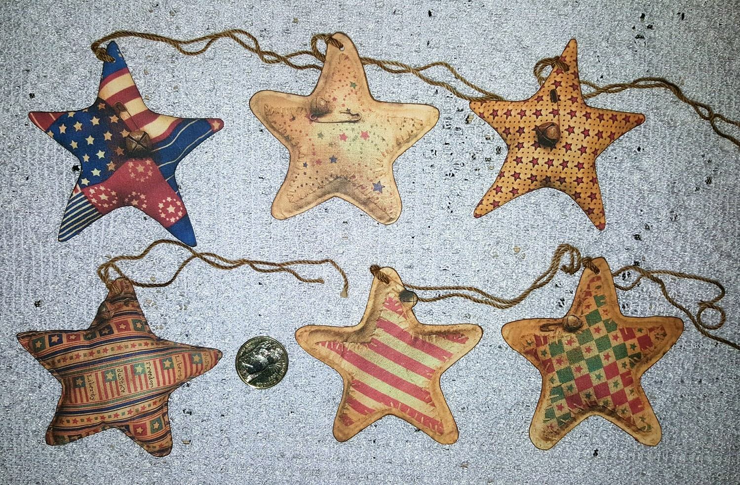 6~Primitive~Patriotic~Star~Fussy Cut~Linen Cardstock~Gift~Hang~Tags~Ornies