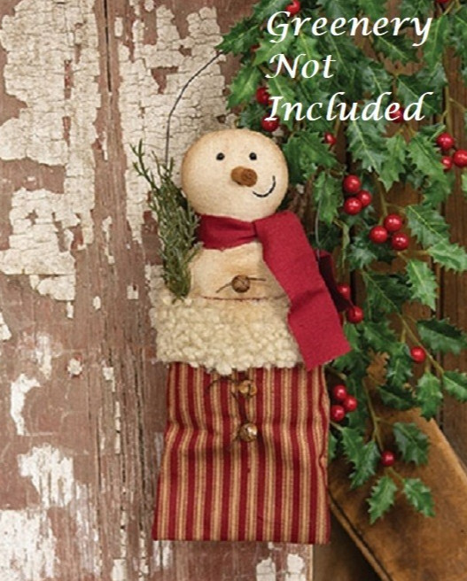 NEW Primitive SNOWMAN Ornament POCKET HANGER Rustic CHRISTMAS 9.5″T x 4″W x 2″D