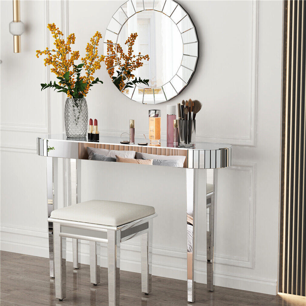 Silver Console Table Mirrored Sofa Table fr Entryway Living Room Office Cafe Bar