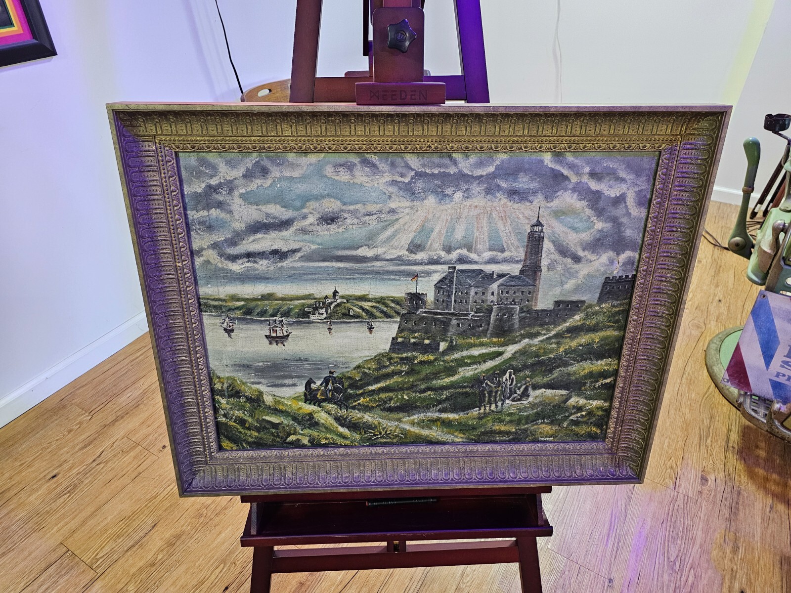Hudson river school 32 x25.5 with frame as found. small wear tear last pic