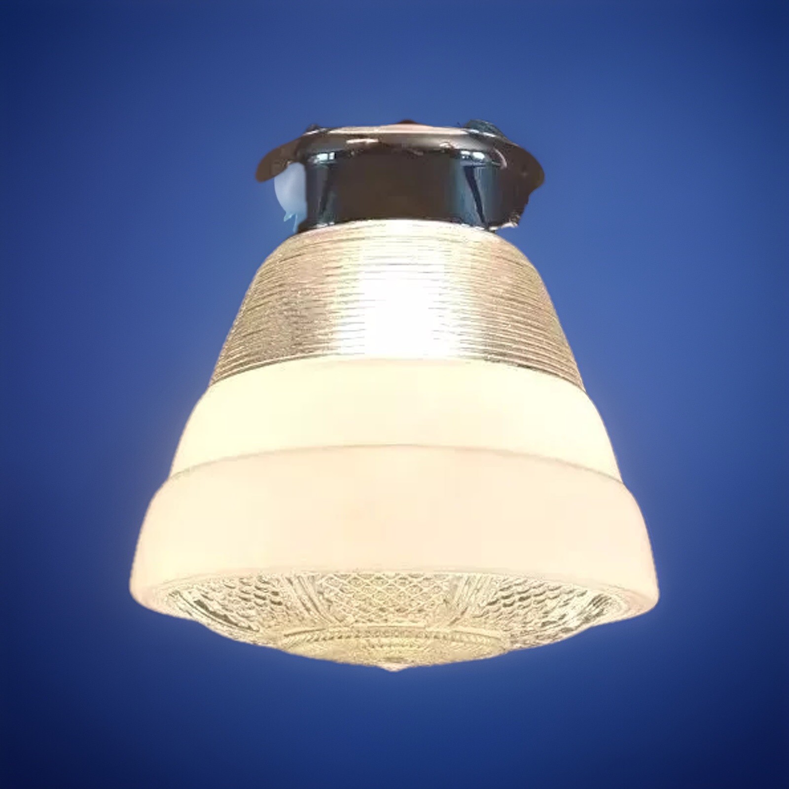 Antique 1930s 40s Art Deco Ceiling Light Fixture Retro Atomic Chrome & White Vtg