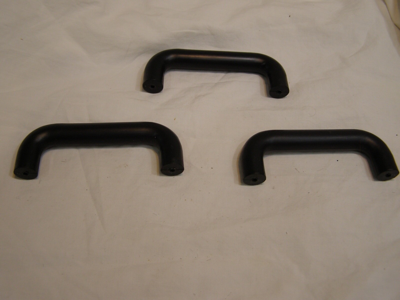 3 Black Plastic / Resin Drawer Pull Handles 1/2″ Diameter Holes are 3-5/8″ O.C.