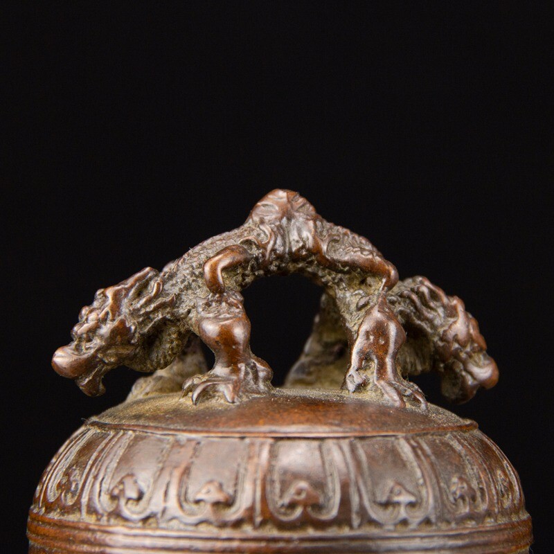 16 CM China Bronze bell Old Brass bell animal beast horologe