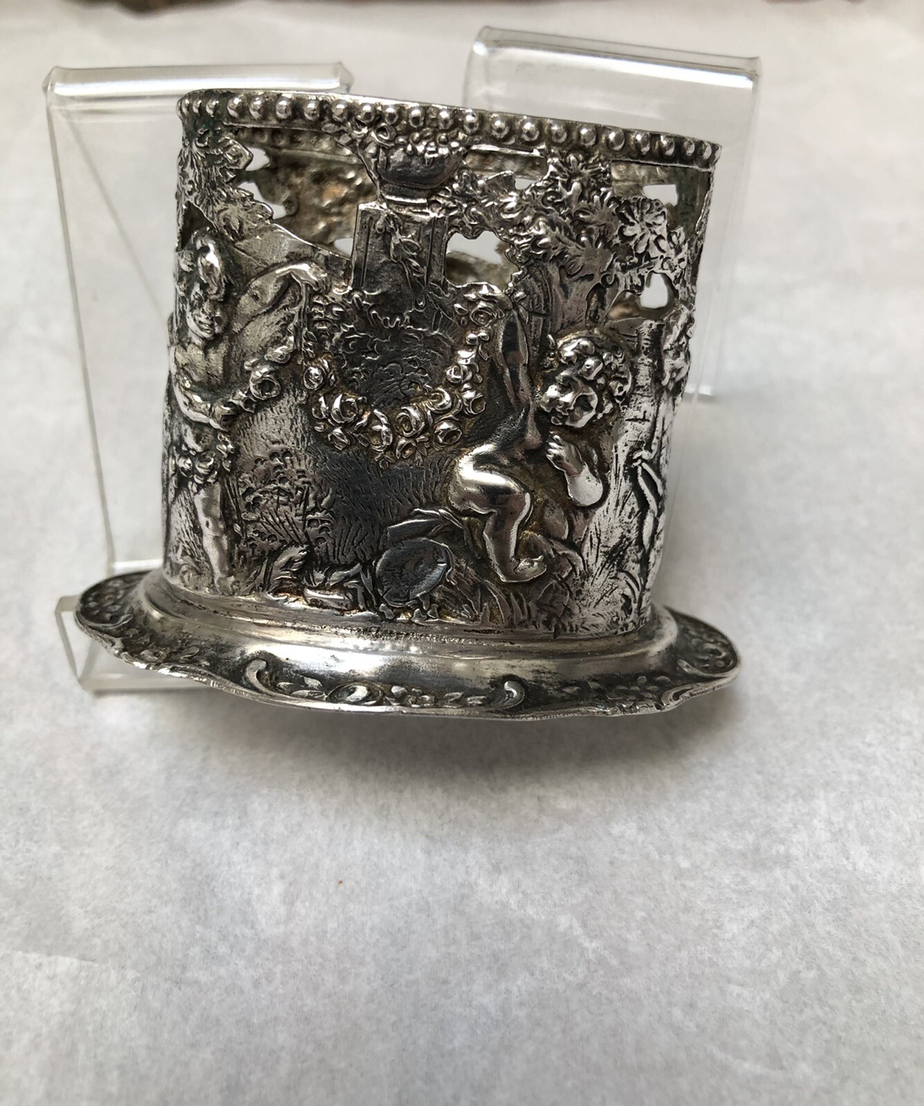 ANTIQUE HANAU GERMANY 800 SILVER MULTI-USE HOLDER CHERUBS BAROQUE ROCOCO c. 1900