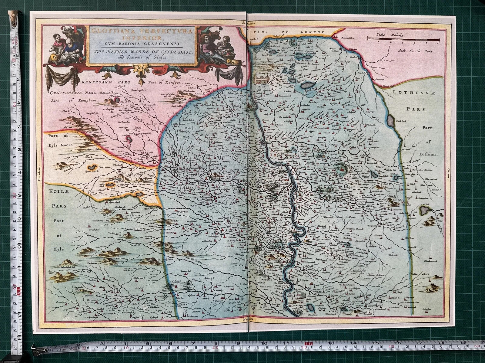 Old Antique Map Lower Clydesdale, Scotland 1600’s: PONT, BLAEU: REPRINT