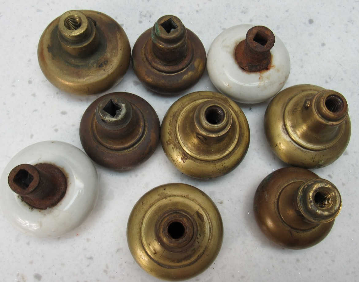 Lot of 9 Antique Door Knobs vintage metal Brass Porcelain
