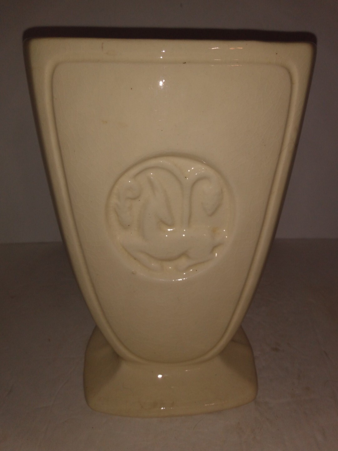 Vintage Art Deco Porcelain Beige Vase Impala “As Is” Hairline Crack Crazing Chip
