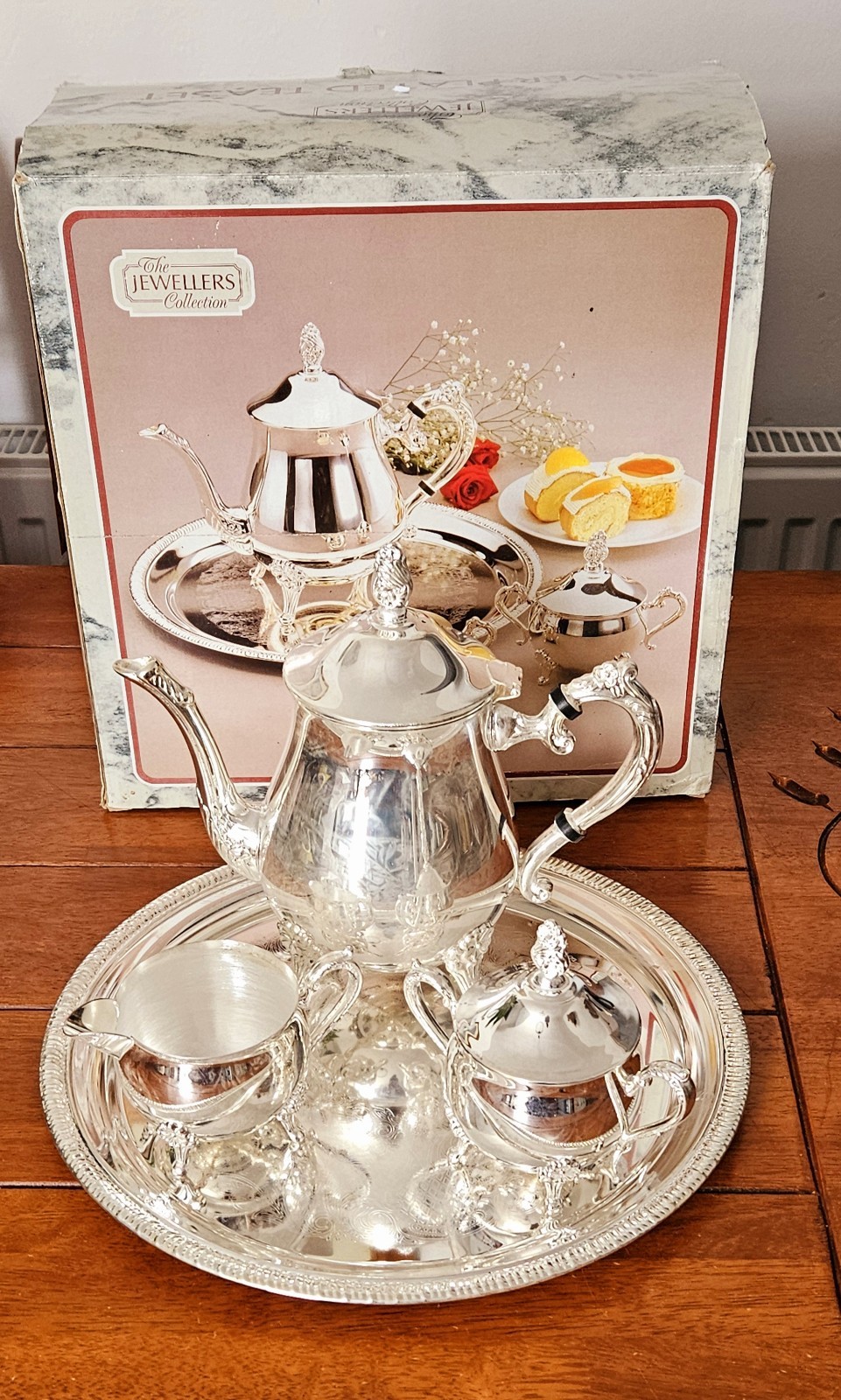 Vintage The Jewellers Collection Silver Plated Tea Set With Tray Boxed 4 Pieces