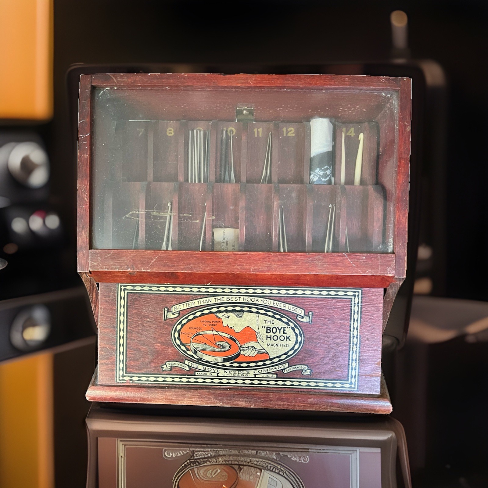 Boye Needle Co. Wood Needle Display Cabinet Case Hand Sewing Needles (19) 1919