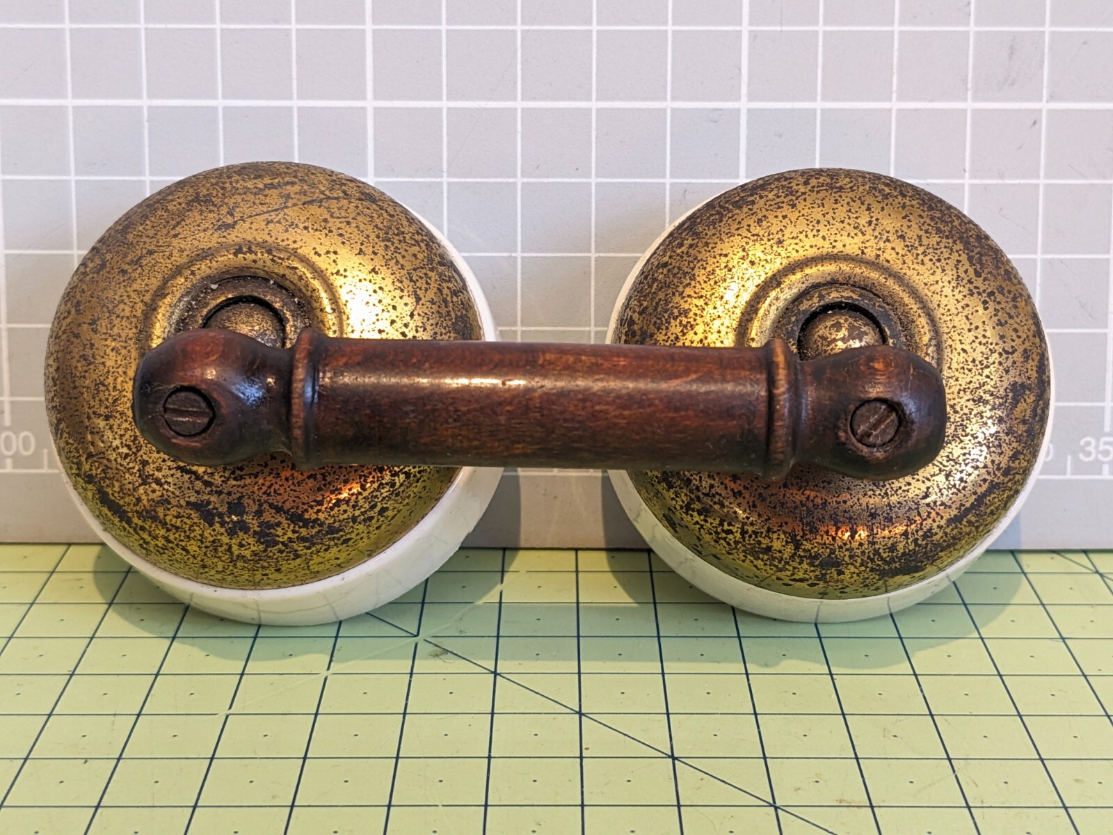 Dual linked Antique Vintage Brass Ceramic Toggle Light Switch Dolly