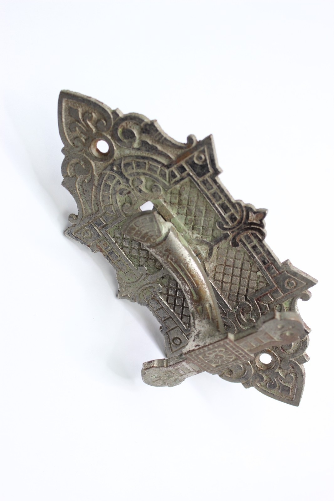 Old Mechanical Doorbell Pull Lever Nickel Brass Vintage 1870s Victorian Eastlake