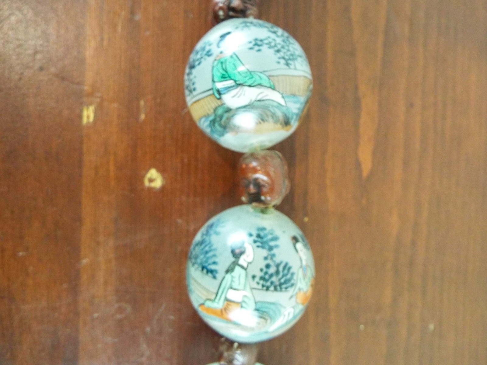 Vintage Reverse Painted Peking Glass Prayer Beads 5 Large 1.5″ Unique Jewelry