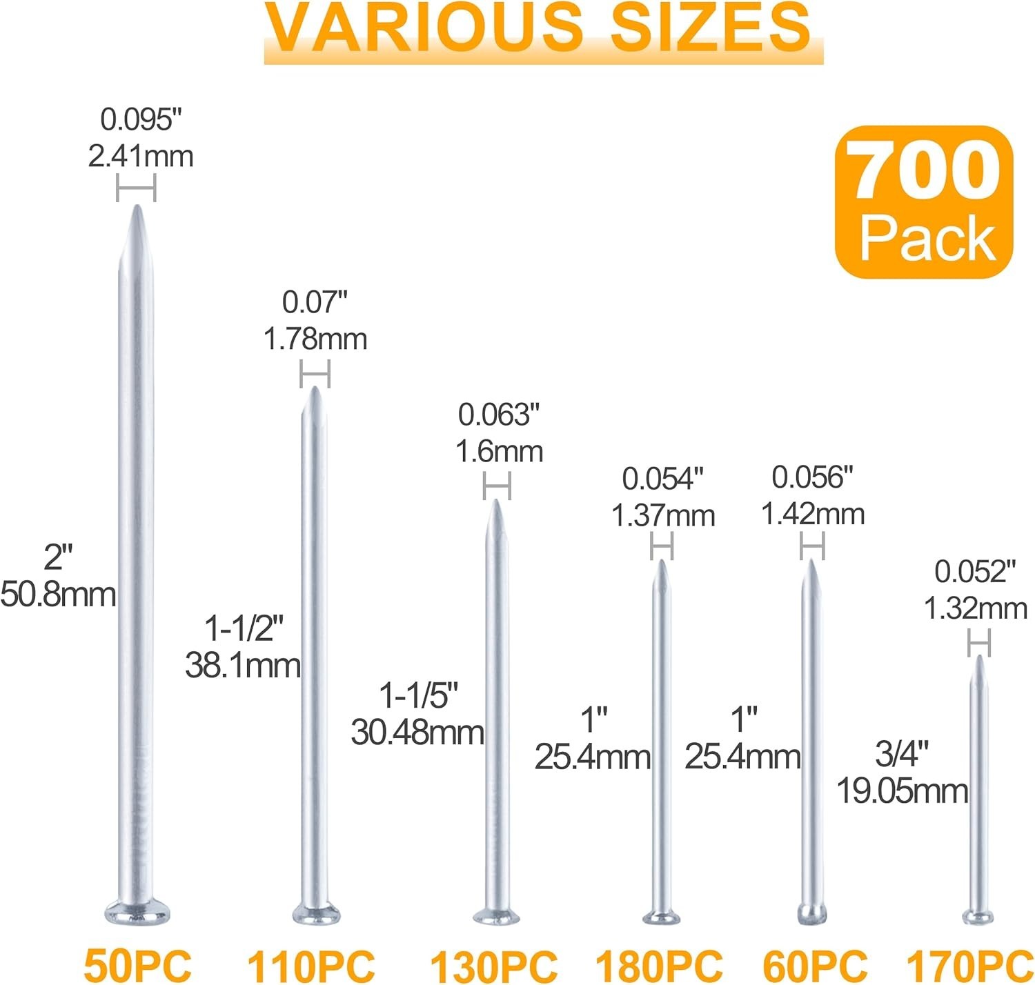 Versatile 700pc Picture Hanging Kit with Galvanized Finish Nails and Organizer