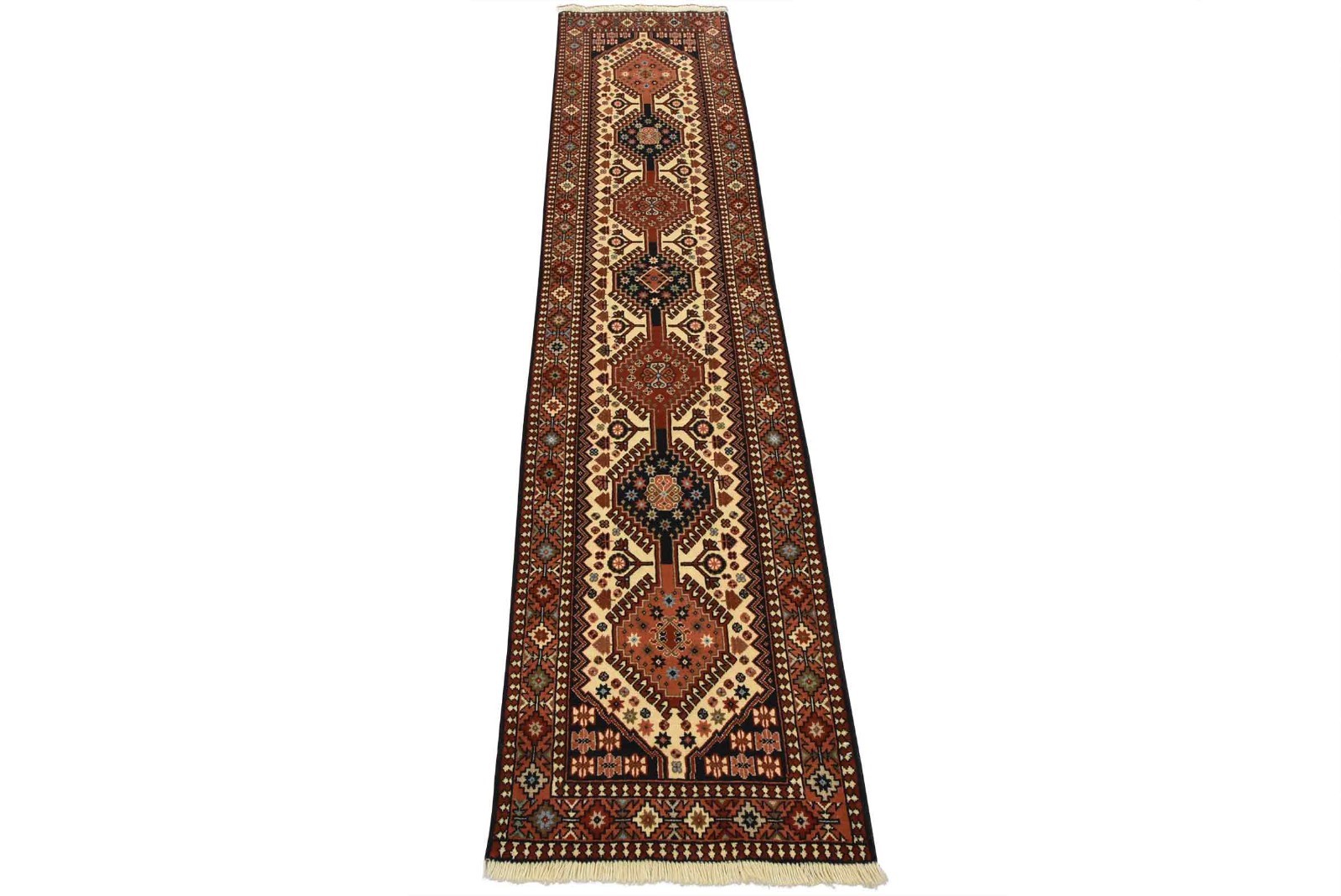 Yalameh Runner 2’1” x 9’3” Ivory Wool Vintage Tribal Geometric Hand-Knotted Rug