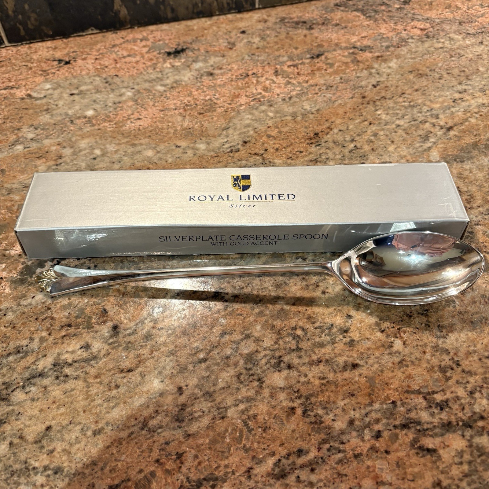Royal Limited Silverplate Casserole Spoon w/ Gold Accent Boxed Flatware