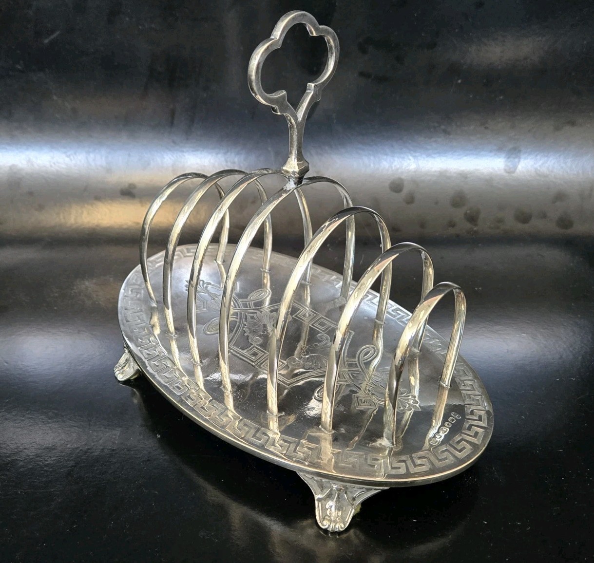 Ornate Victorian Toast Rack Six 6 Slice With Tray Silver Plated By R&Co