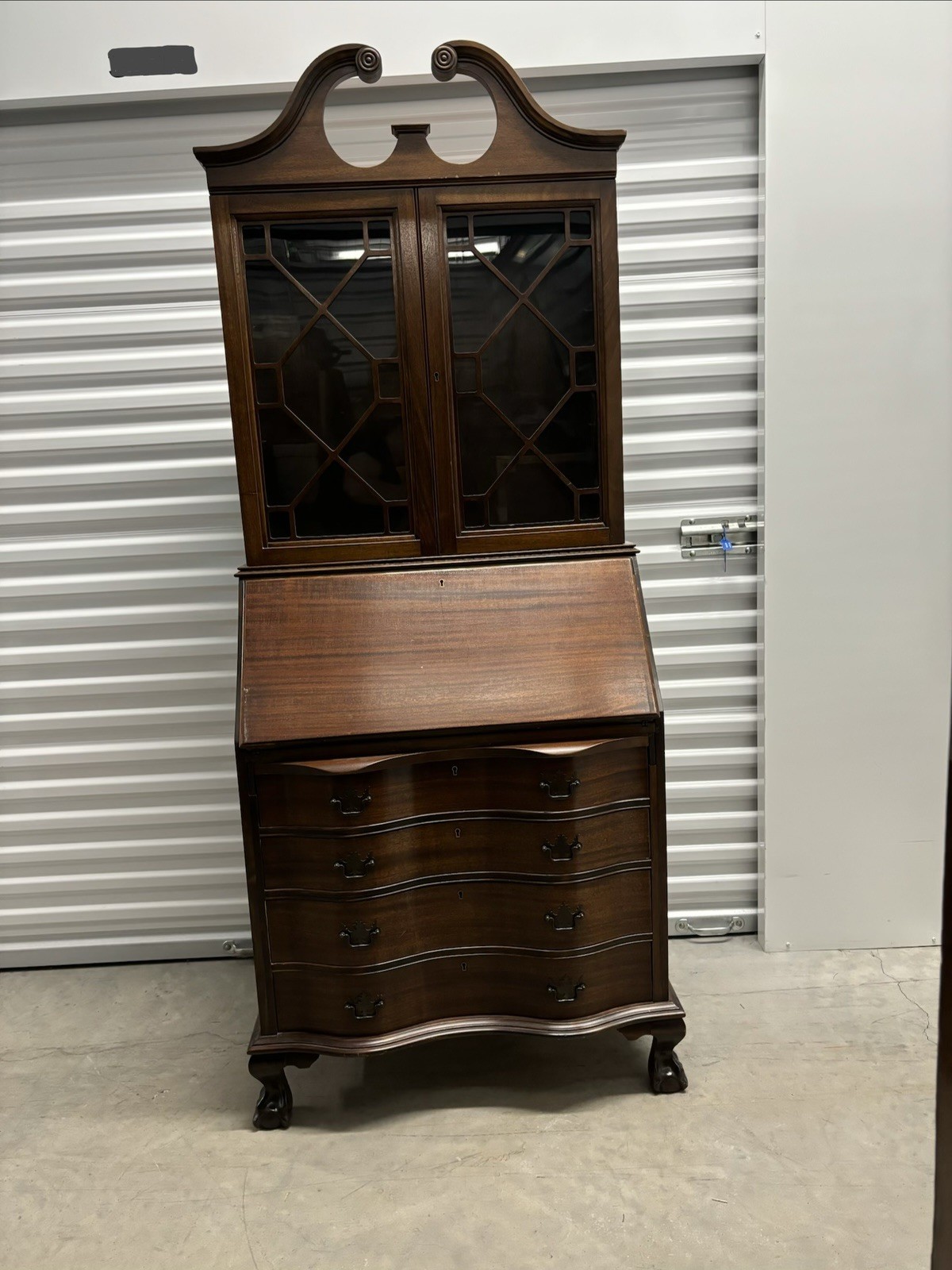 Antique 1950s Chippendale Vintage Mahogany Secretary Desk