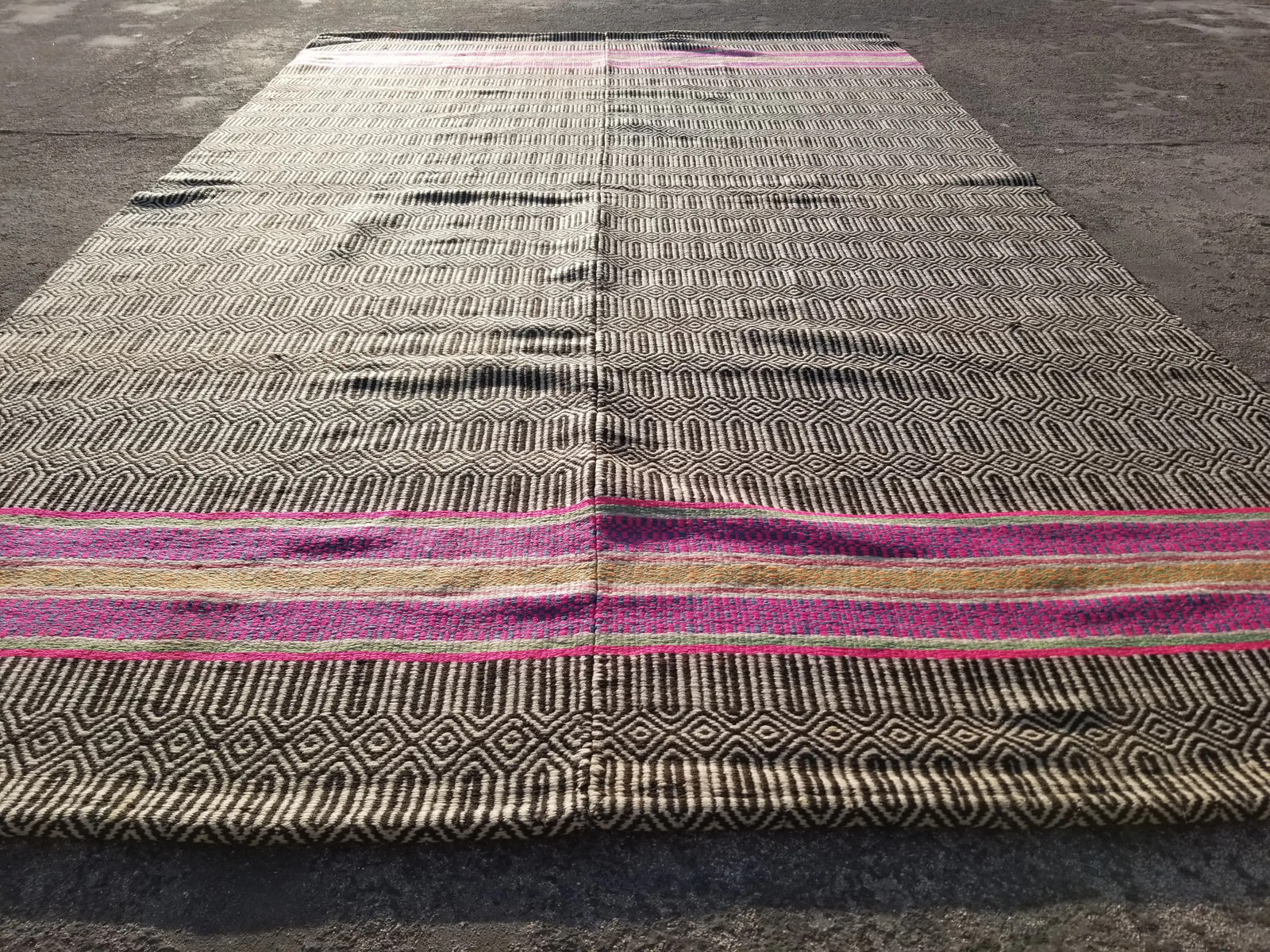 Vintage Traditional Handmade Oriental Wool Multicolor Kilim 6.9×4.1 ft