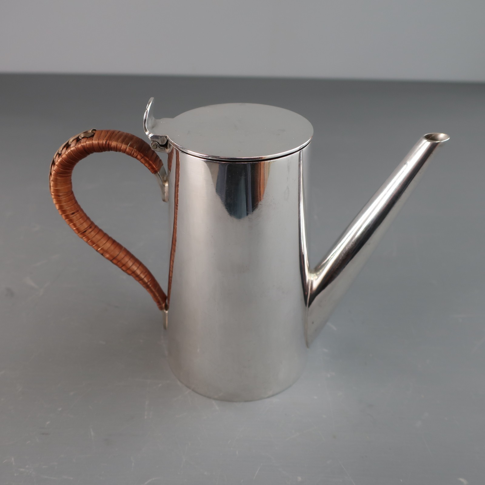 George Wish Victorian Arts & Crafts Silver Plated Wicker Handle Tea / Coffee Pot