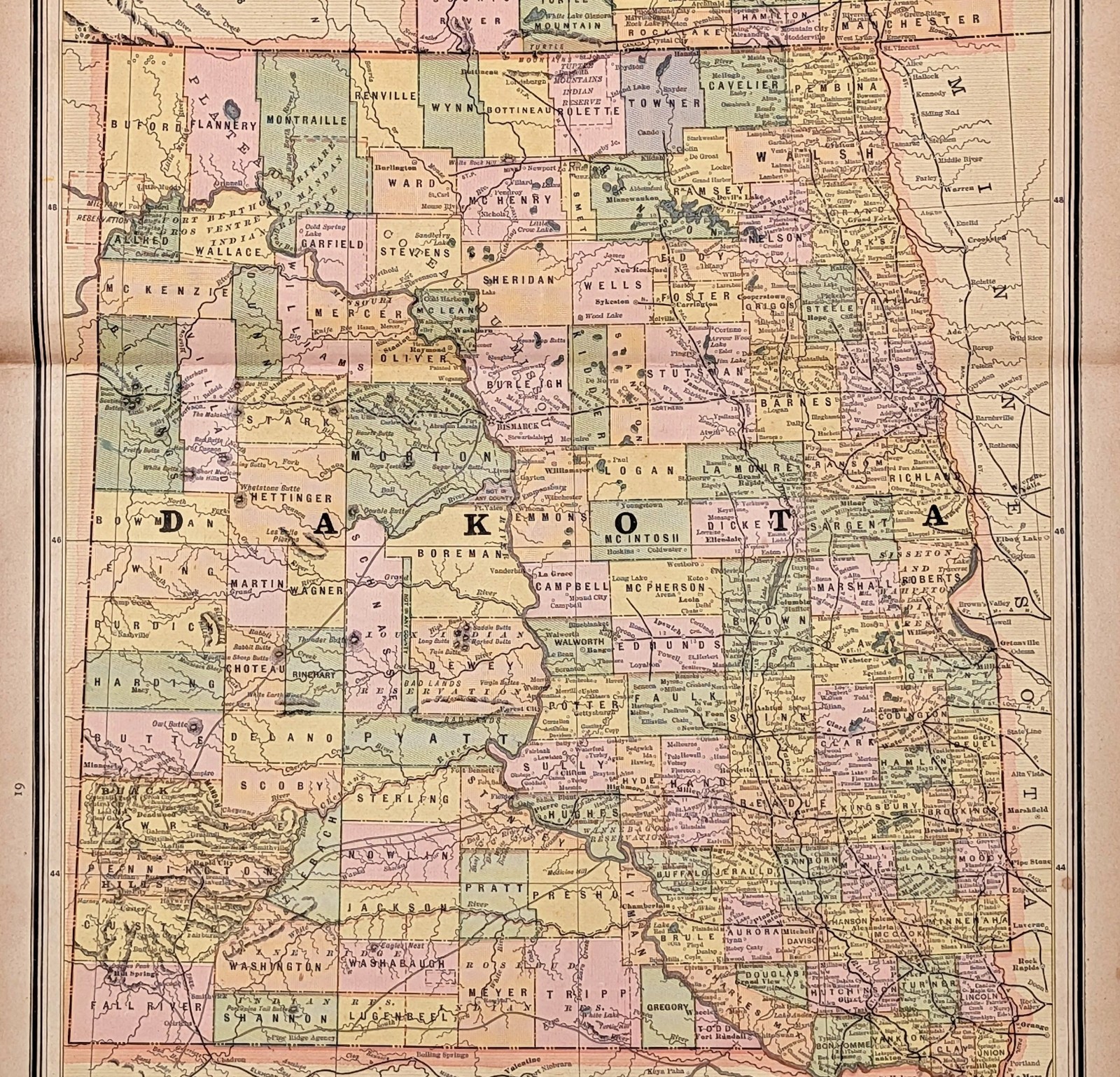 1888 DAKOTA TERRITORY Map ORIGINAL LARGE 18X12 – Black Hills – Gros Ventre