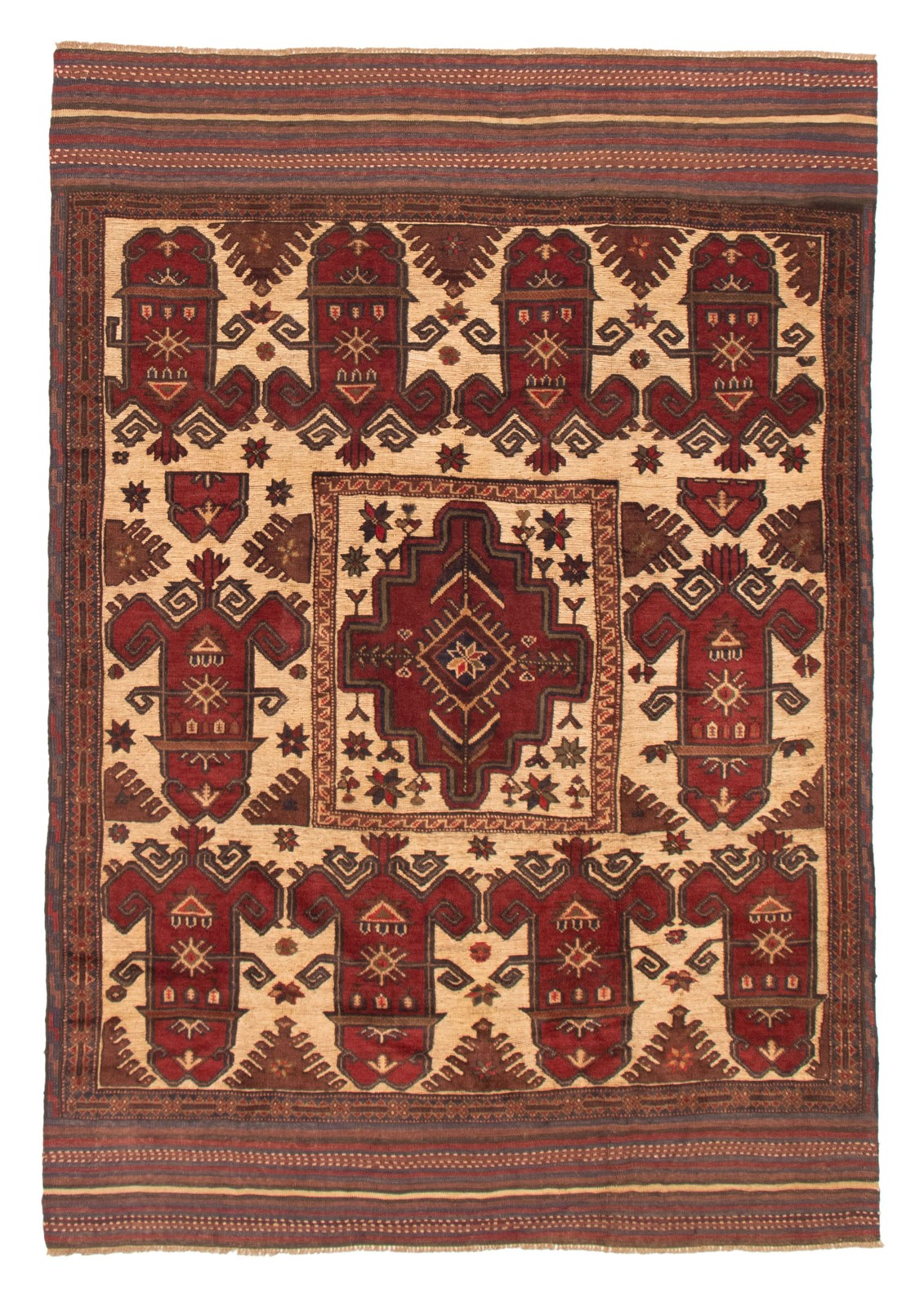 Vintage Geometric Area Rug 5’11” x 8’8″ Traditional Hand-Knotted Wool Carpet