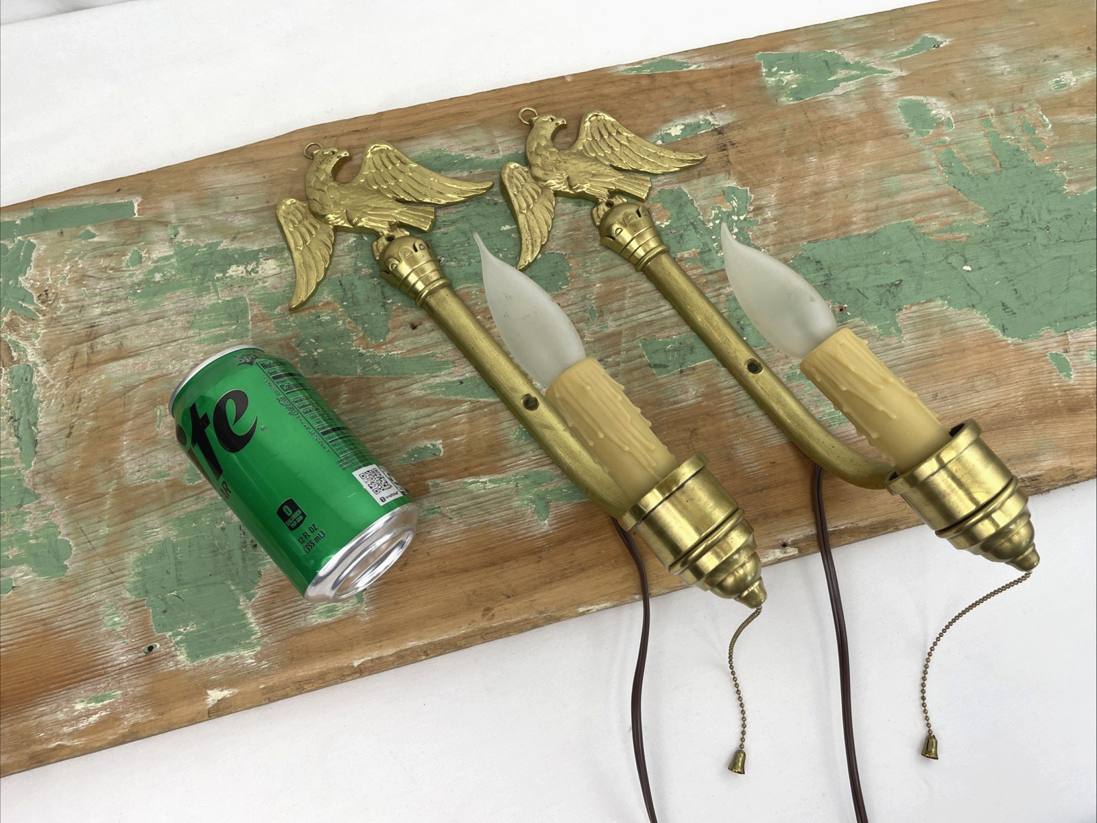 RESTORED Pair Antique Vtg Eagle Wall Sconces Federal Victorian Art Deco Brass
