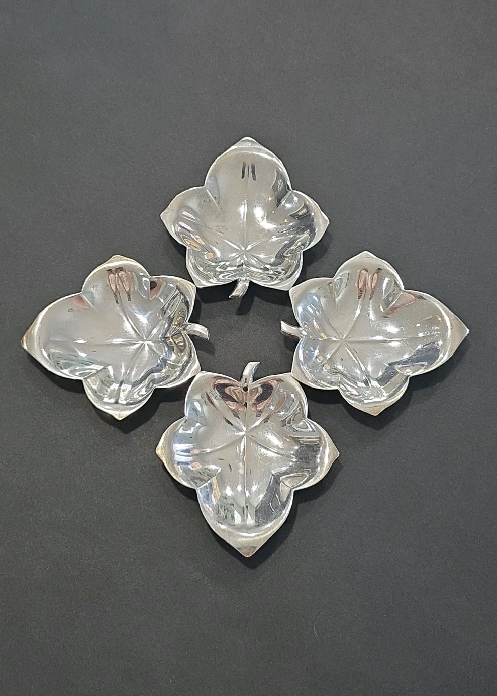 Tiffany & Co. 925 Sterling Maple Leaf Nut or Trinket Dish Catchall Tray 4 Pc Set