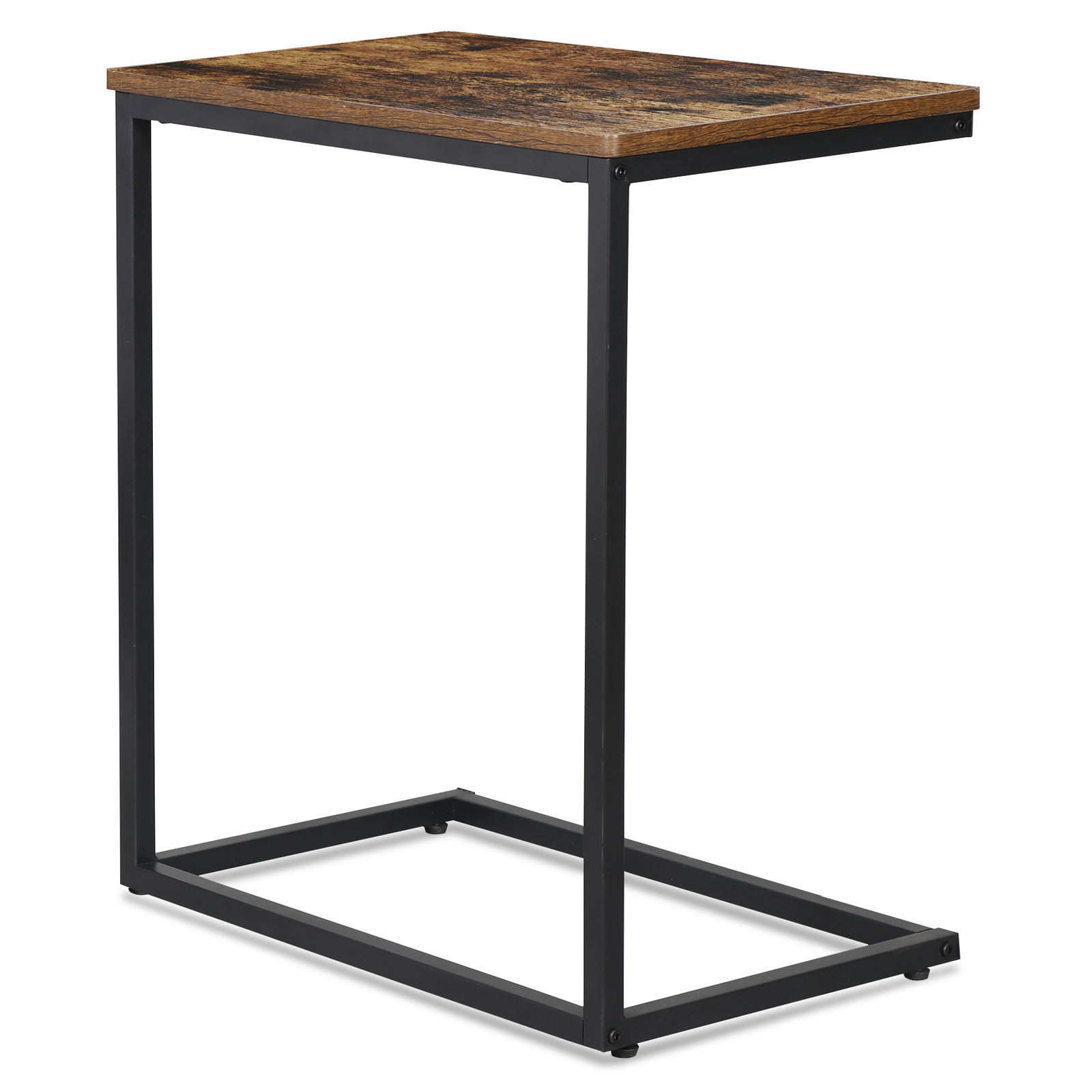 C-Shaped Side Table Couch Sofa End Table for TV Trays Living Room Rustic Brown