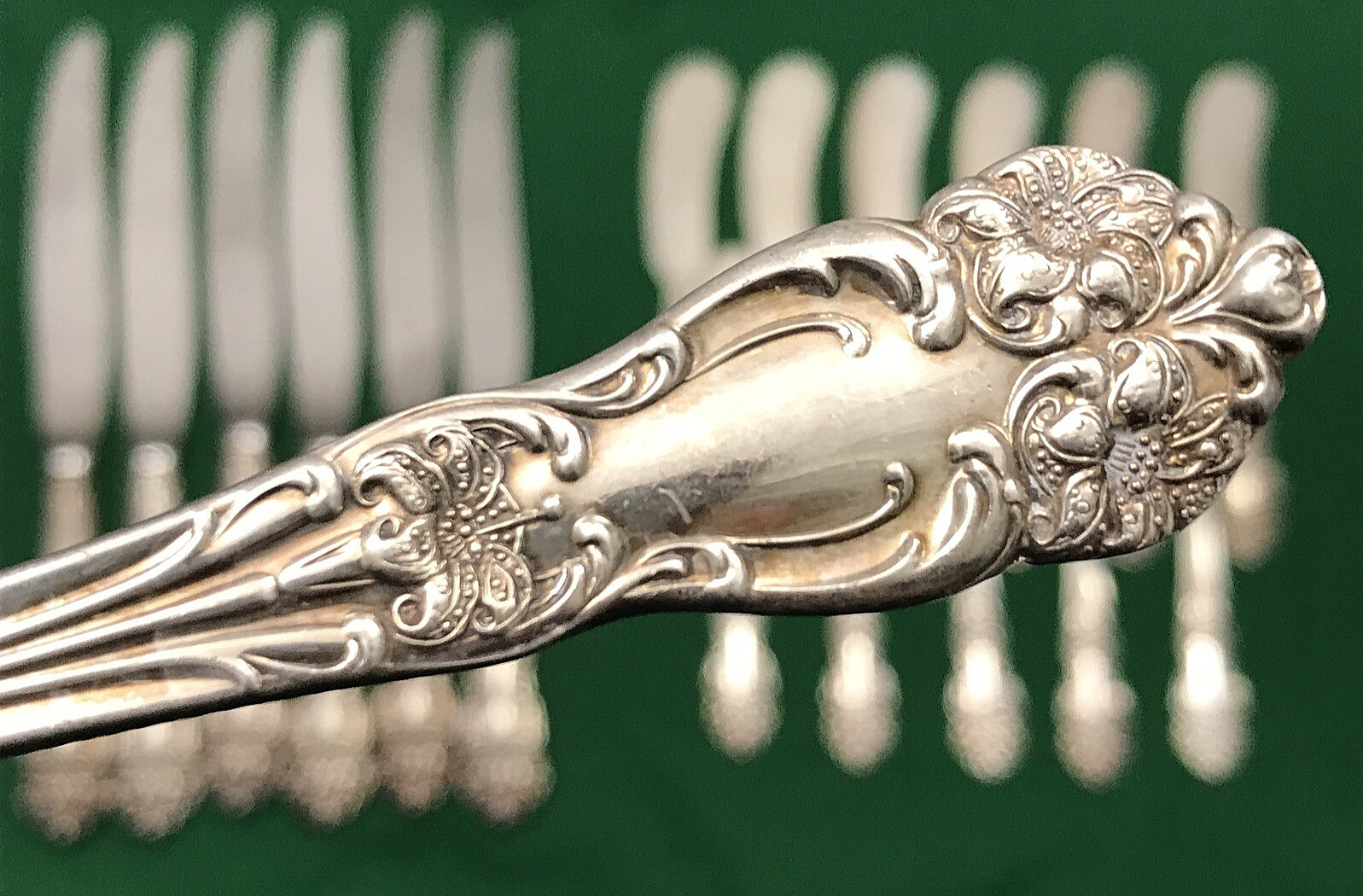 17 Pc TIGER LILY Silverplated DINNER KNIVES 1 MASTER +SPREADERS Reed & Barton