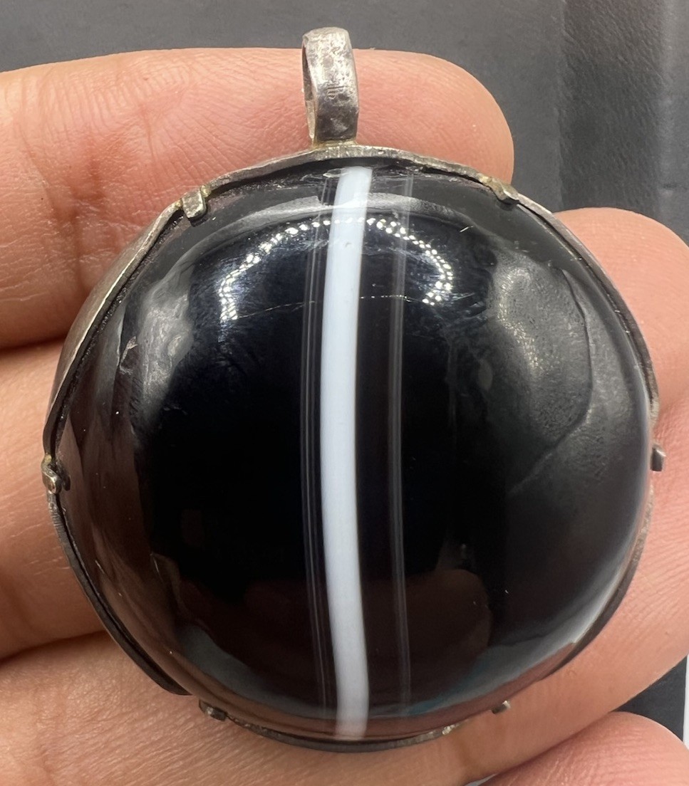 Antique Victorian Bull Eye Agate Silver Pendant Natural Agate Collection Piece