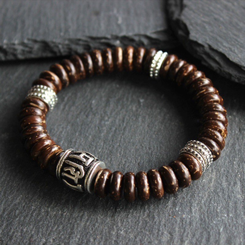Coconut Shell Single Loop Bracelet Indonesian Old Material 12x4mm Natural Color