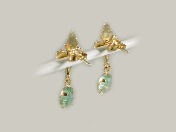 Gold Emerald Earrings 1¼ct Antique 19thC Siberian Ancient Sumer Immortality 14kt