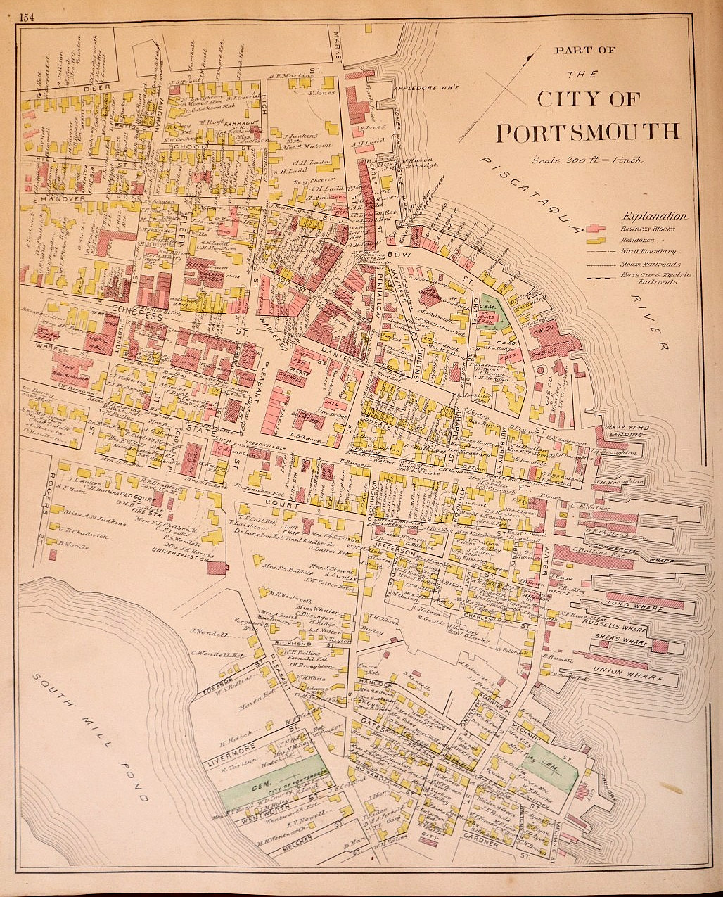 1892 Plat Map ~ Bow St., Portsmouth, NH / Goodwin Park on Reverse (14×17)-#147