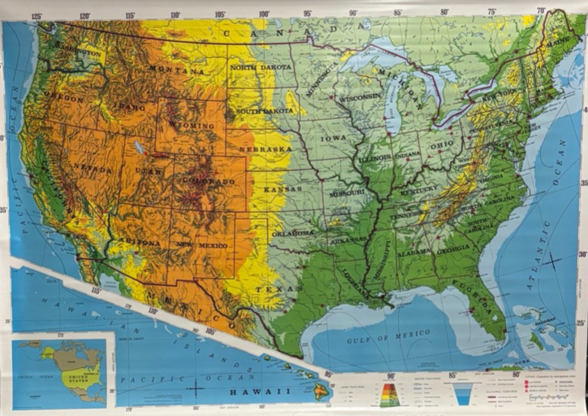 Pull Down School Maps 3 Layer World, U.S. Vintage, Salvage, Old, Antique.