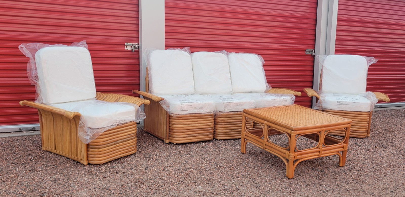 Golden Girls Couch Rattan Fan Arm Furniture 3 Seat Sofa 2 Chairs Bamboo Wicker
