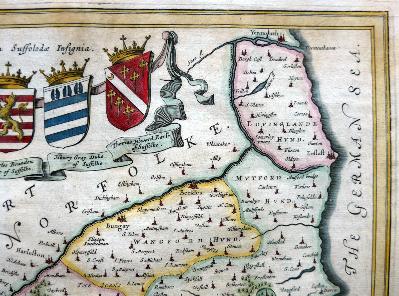 SUFFOLK SUFFOLCIA BY JOAN BLAEU c1654 GENUINE ANTIQUE ENGRAVED MAP