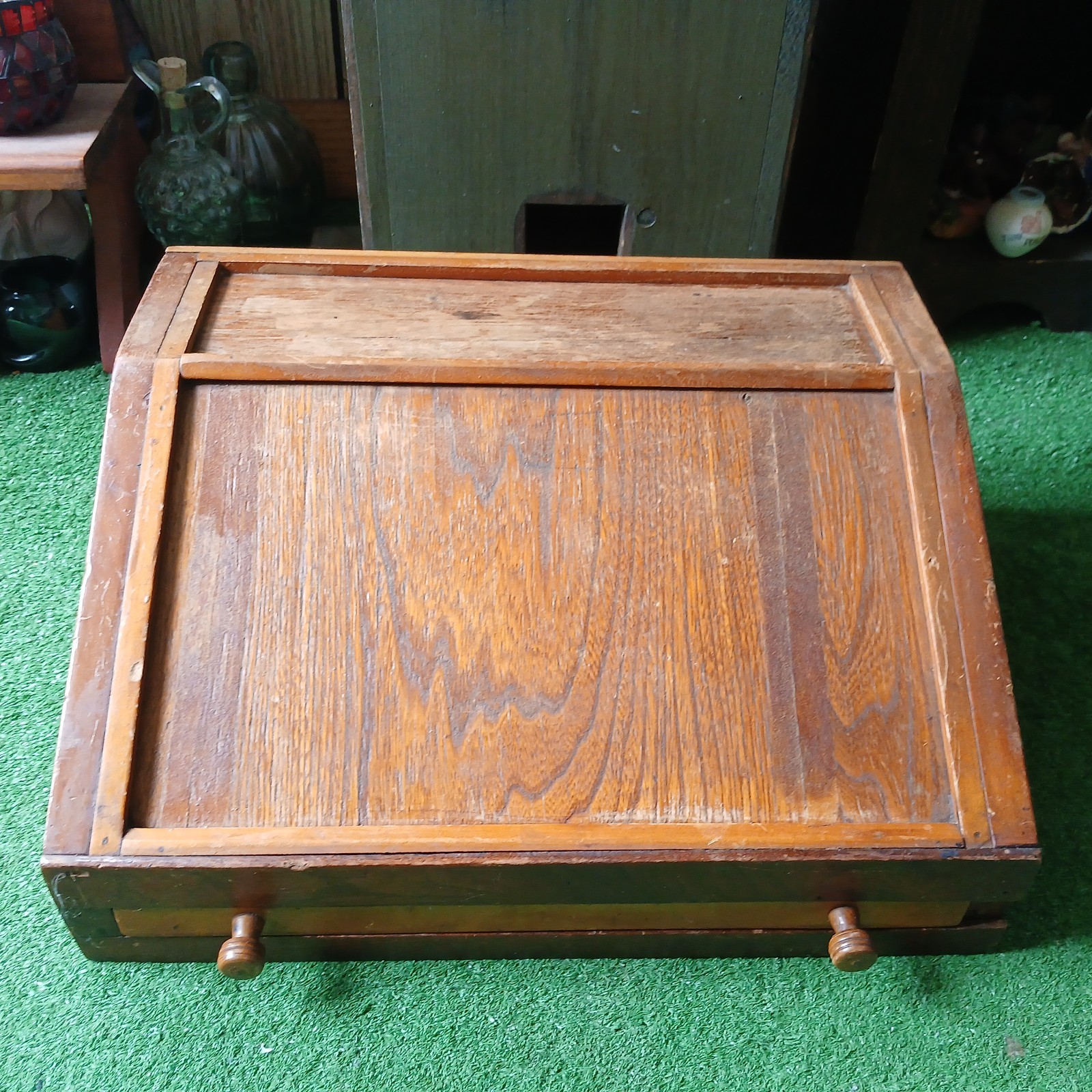 ANTIQUE/MCM SLANT TOP TABLETOP WOOD WRITING SLOPE BOX LAP DESK IUC