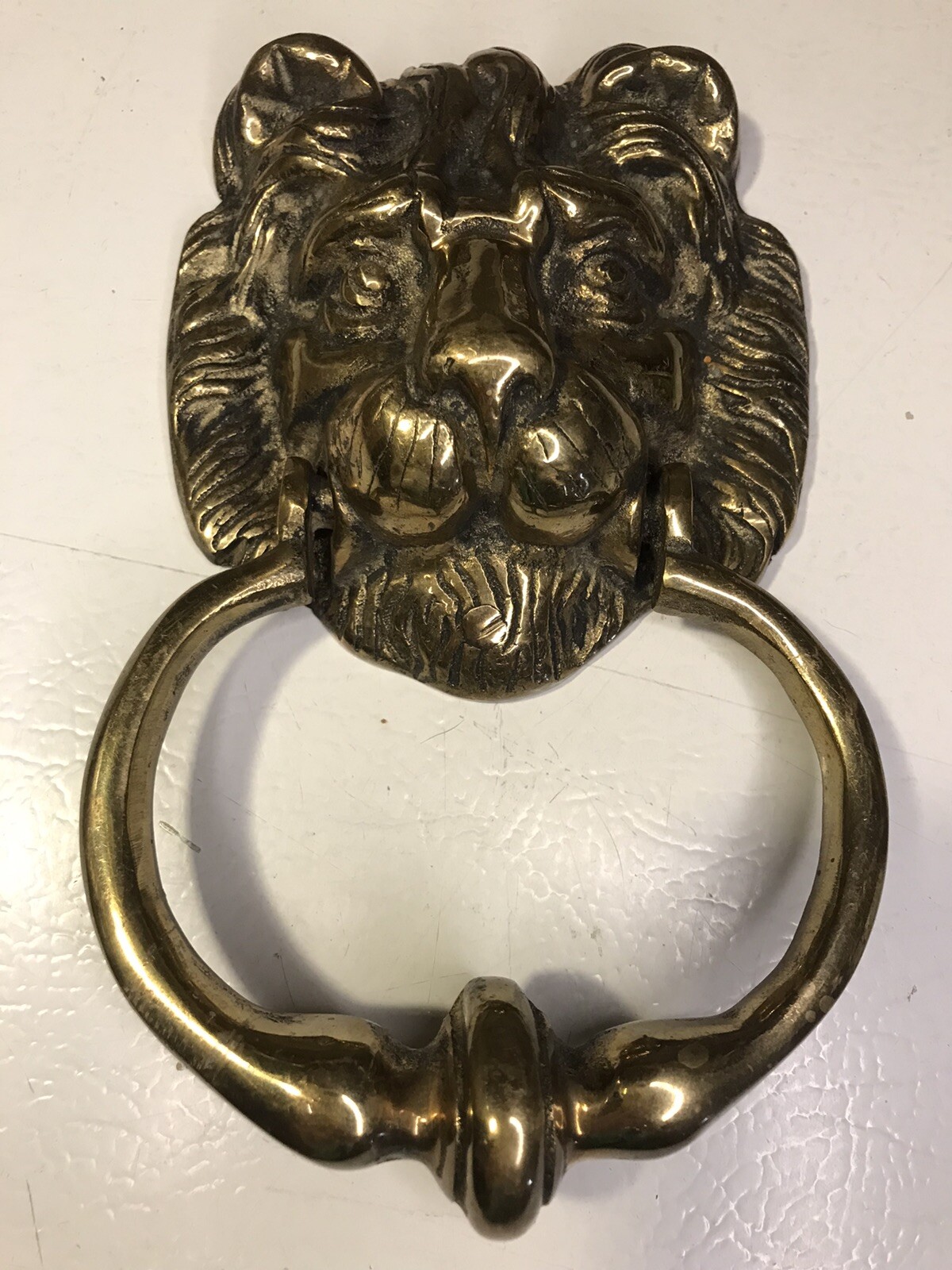 Vintage Solid Brass Lions Head Door Knocker HEAVY Unmarked No Mounting Hardware